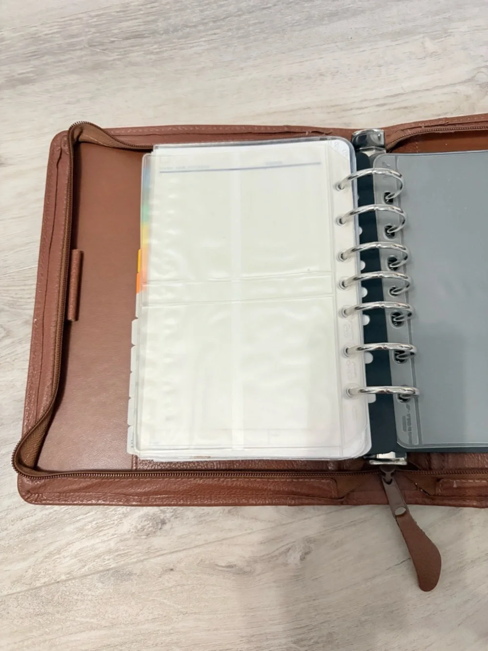 Franklin Covey Zip Around Vintage Binder Cognac Brown Monticello Satellite